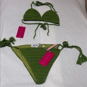 NWT🟢Beginning Boutique Olive Green Crochet Bikini Set 🟢